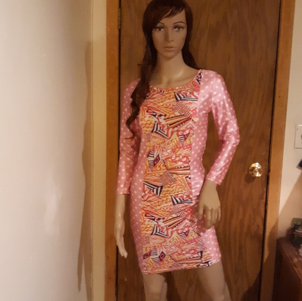 Womens Bodycon Size M Eye Catching Pink Polka Dot